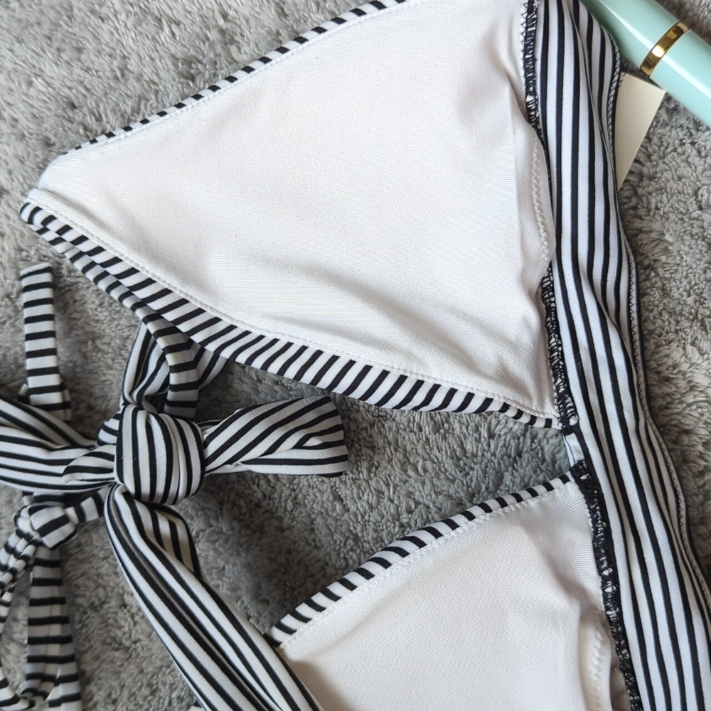 Victoria's Secret Black and White Striped Bikini Small - Picture 11 of 12